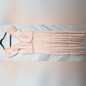 Pink Lace Splicing Ruffled Deep V Neck Maxi Dress